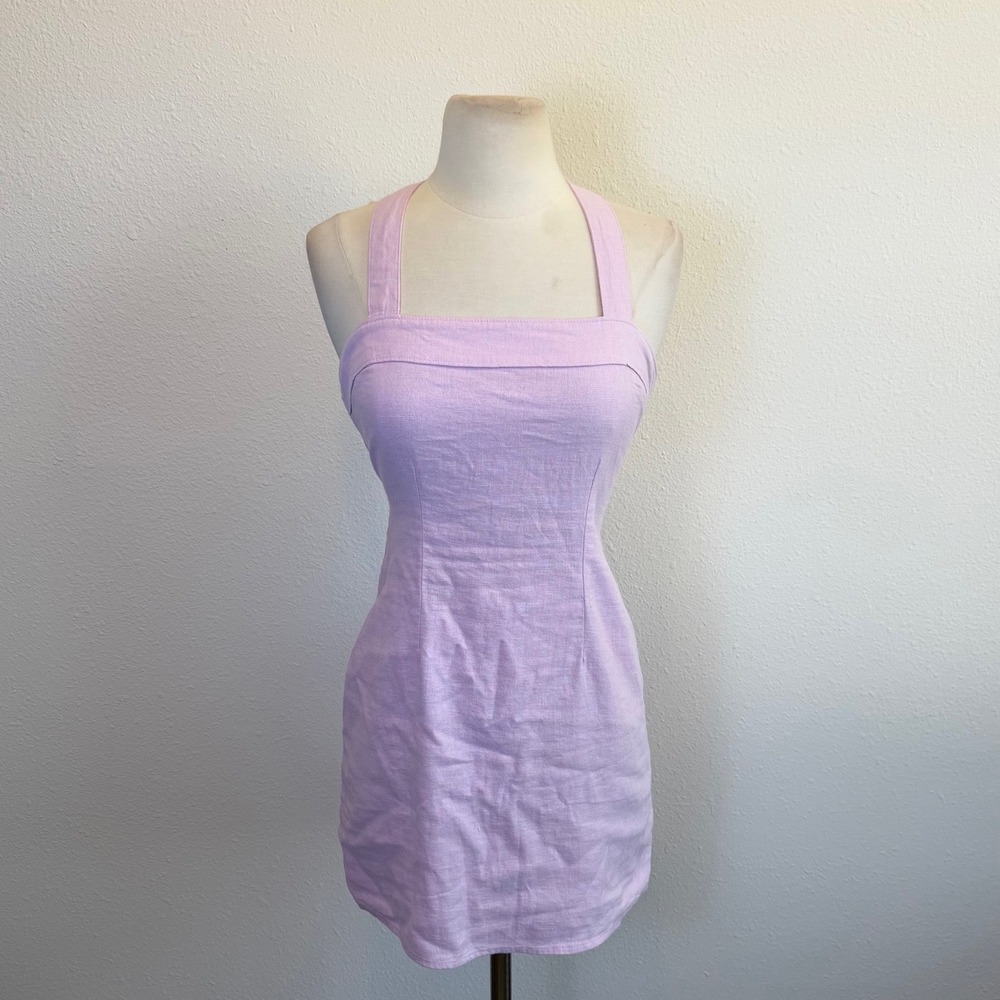 Abercrombie & Fitch Purple Lilac Linen Blend Halter Mini Dress Womens XS Petite
